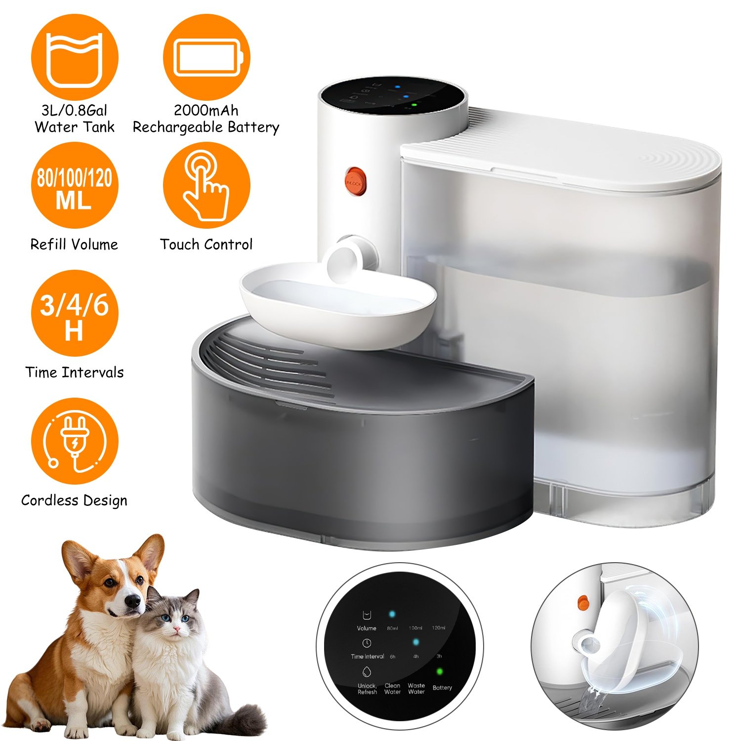 Smart Cordless Cat Water Fountain — 3L Auto-Refill Dispenser