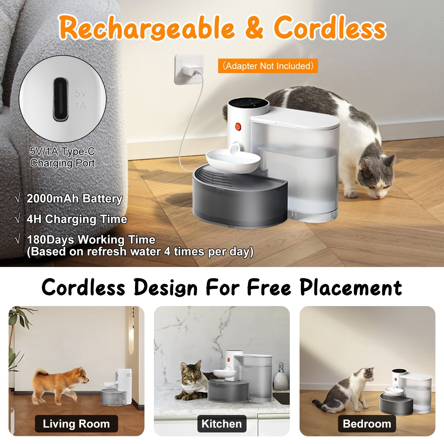 Smart Cordless Cat Water Fountain — 3L Auto-Refill Dispenser - Image 3
